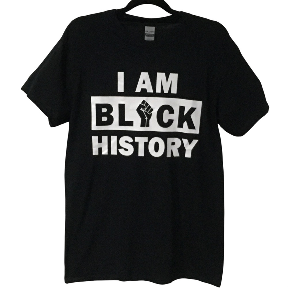 GILDAN T-shirt “I AM BLACK HISTORY” Black & White Size M Unisex NWOT
